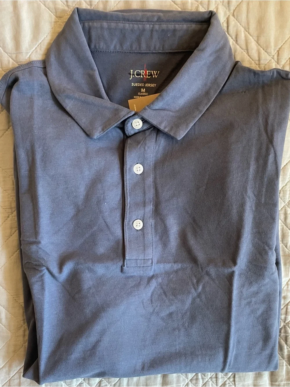 J. CREW sueded cotton polo shirt in Bellport Blue Size M NWD $55 BW383